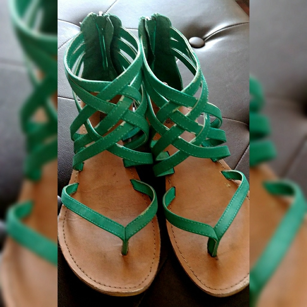 Distressed Turquoise Criss Cross Gladiator Sandals